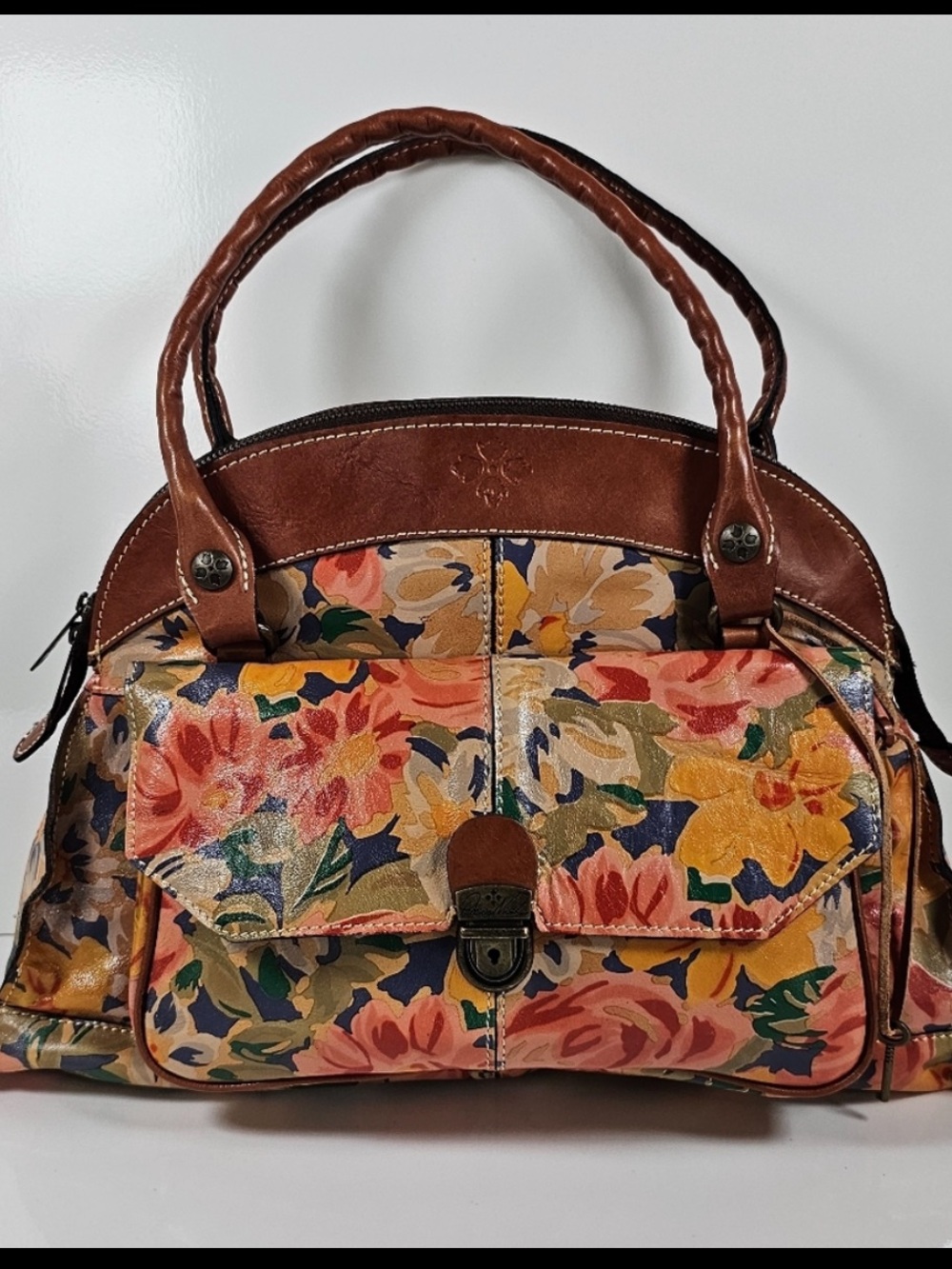 Patricia Nash Vienna Floral Painted Italian Leather Satchel Bag